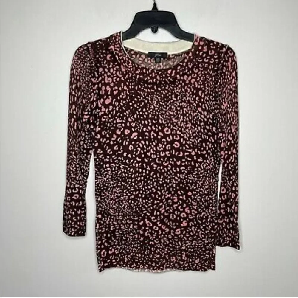 J CREW Tippi Pink Leopard Print Merino Wool Sweater